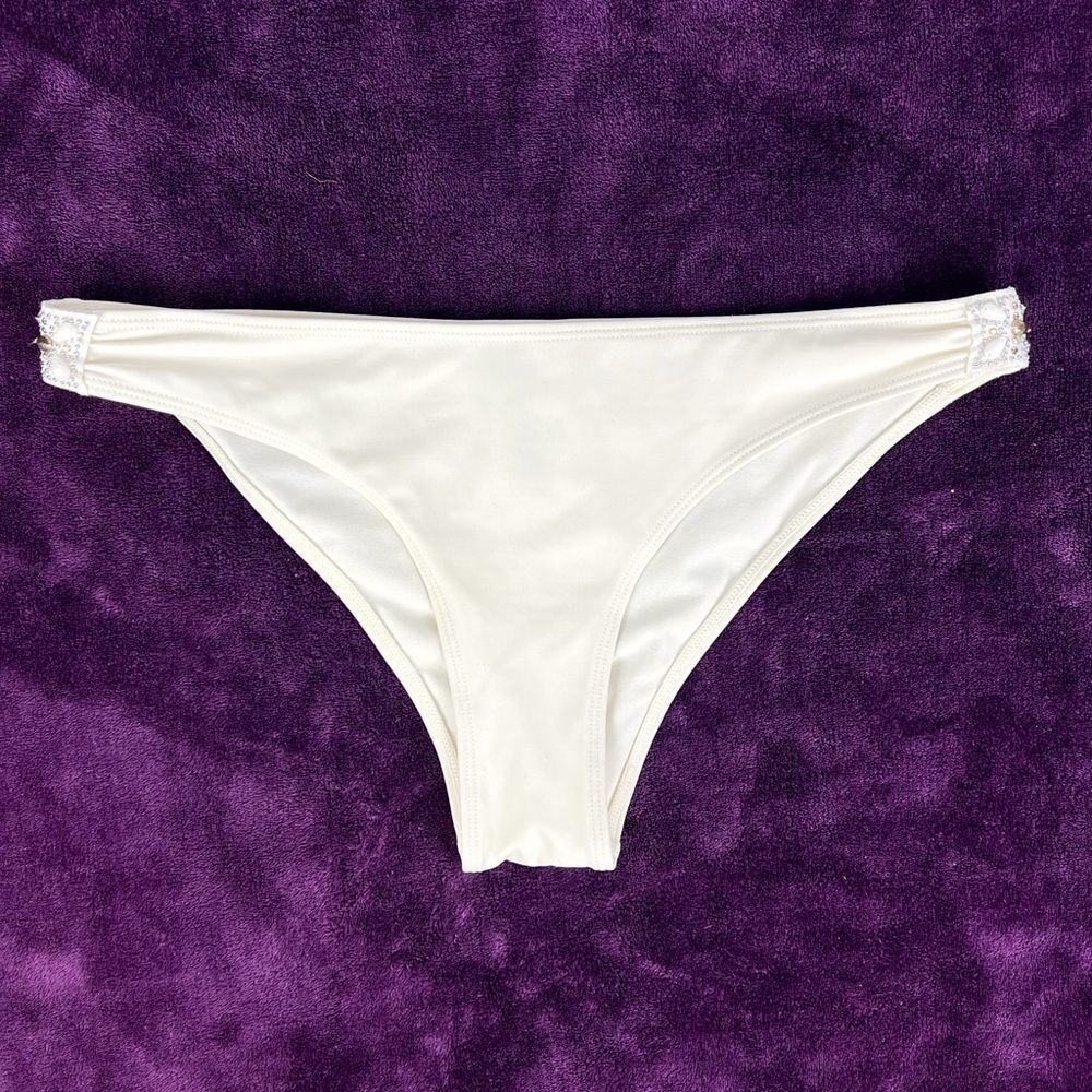 H&M White Cream Rhinestone Beaded Bikini Bottoms Size 8‎